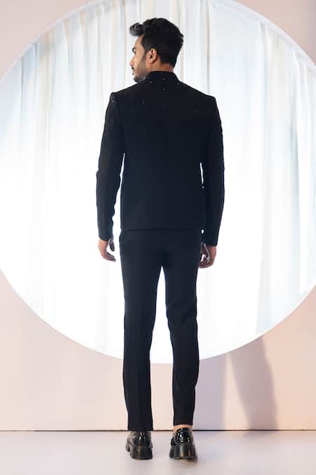 Yoseba Black Cotton, Polyester Embroidery Bomber Jacket And Trouser Set Online at Aza Fashions Yoseba_Black Cotton, Polyester Embroidery Bomber Jacket And Trouser Set _Online_at_Aza_Fashions