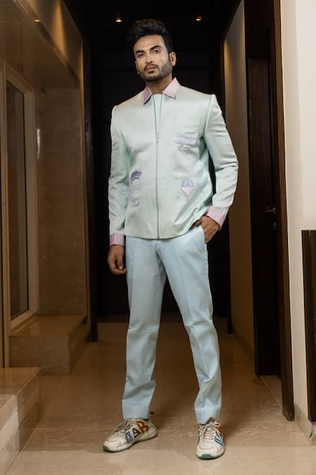 YOSEBA Pastel Paradise Thread Embroidered Motif Jacket & Trouser Set 