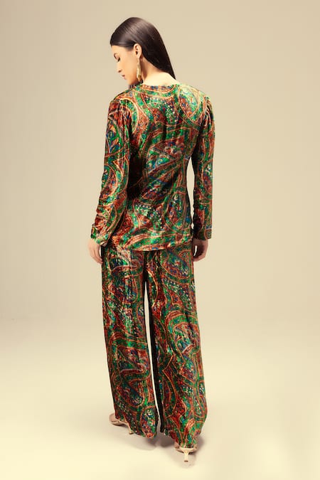 Reena Sharma Abstract Printed Jacket & Flared Pant Set 