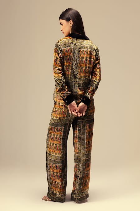 Reena Sharma Printed Green & Multi Color Shirt Pant Set 