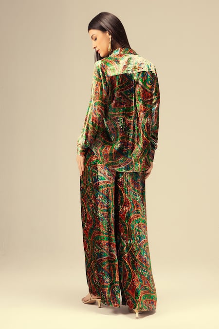 Reena Sharma Ethnic Print Green Shirt & Pant Set 