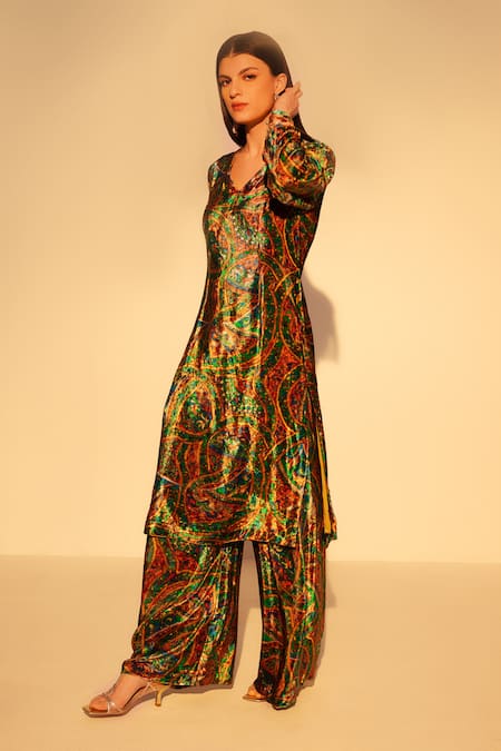 Reena Sharma Abstract Print Kurta Set With Flared Pant 