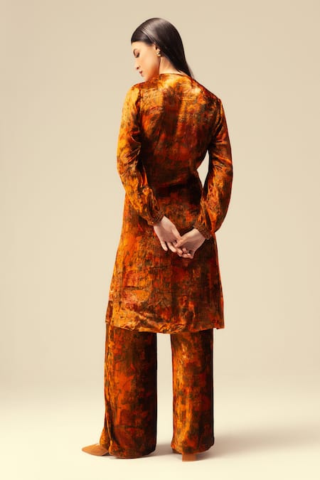 Reena Sharma Abstract Printed Jacket Kurta & Flared Pant Set 