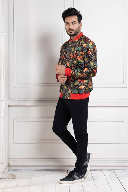 Smriti By Anju Agarwal Multi Color Satin Underwater Floral Bomber Jacket Online at Aza Fashions Smriti By Anju Agarwal_Multi Color Satin Underwater Floral Bomber Jacket _Online_at_Aza_Fashions