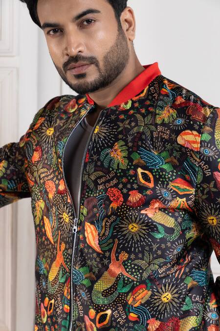 Buy Smriti By Anju Agarwal Multi Color Satin Underwater Floral Bomber Jacket Online at Aza Fashions Buy_Smriti By Anju Agarwal_Multi Color Satin Underwater Floral Bomber Jacket _Online_at_Aza_Fashions