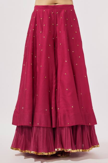 Loka By Veerali Raveshia_Pink Chanderi Silk, Silk, Organza Sequins, Zardozi And Embroidered Sharara Set _Online_at_Aza_Fashions