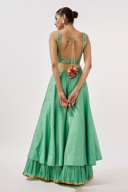 Loka By Veerali Raveshia Teal Green Embroidered Blouse Sharara Set 