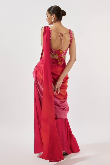 Loka By Veerali Raveshia Pink Sequin Embroidered Pre-Draped Saree Set 