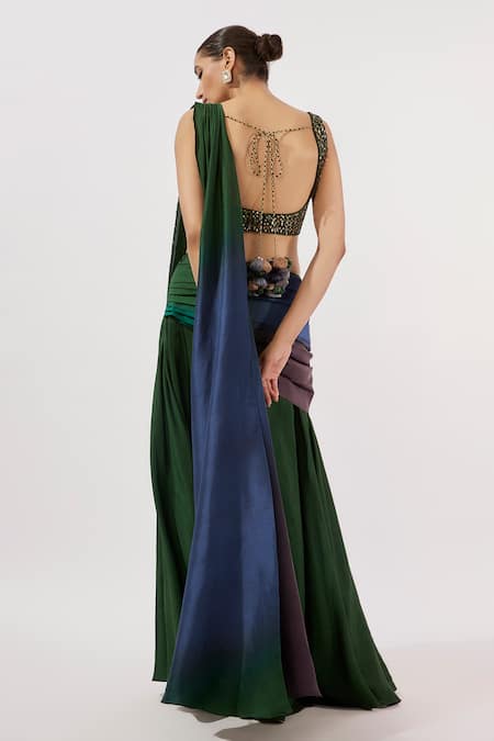 Loka By Veerali Raveshia Sequin Embroidered Pre-Draped Saree Set 