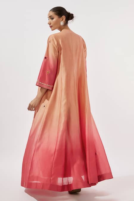 Loka By Veerali Raveshia Mirror Embroidered Cape & Slip Dress Set 