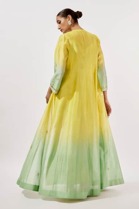 Loka By Veerali Raveshia Mirror Embroidered Cape & Slip Dress Set 