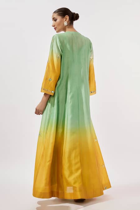 Loka By Veerali Raveshia Mirror Embroidered Cape & Slip Dress Set 