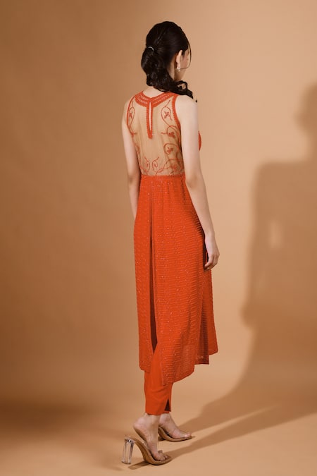 Kavita D Halter Neck Bead Embellished Kurta & Pant 