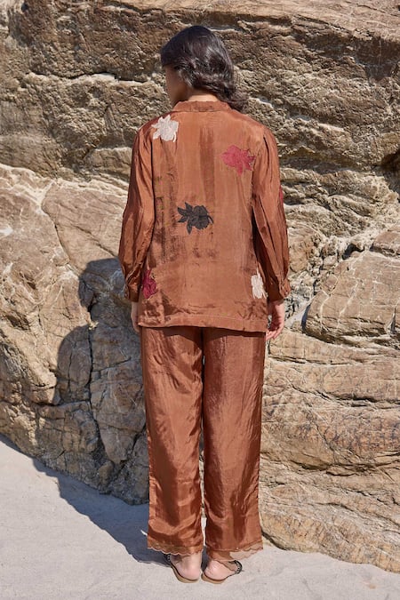 Ayaka Floral Embroidered Brown Top With Inner 