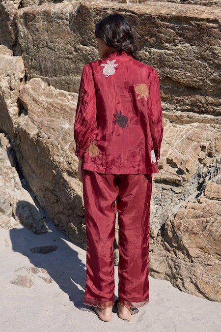 Ayaka Burgundy Bloom Embroidered Top With Inner 