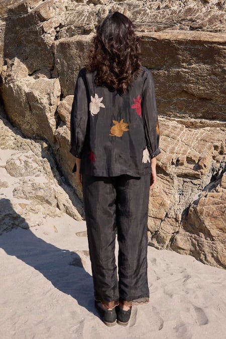 Ayaka Black Blossom Embroidered Top With Inner 