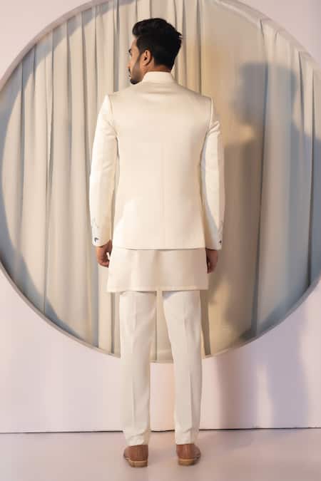 Yoseba Ivory Embroidered Bandhgala & Trouser Set 