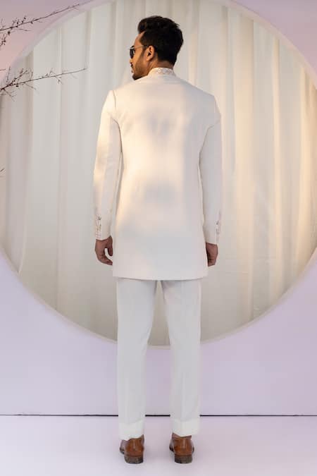 Yoseba Ivory Zardozi Embroidered Achkan & Trouser Set 