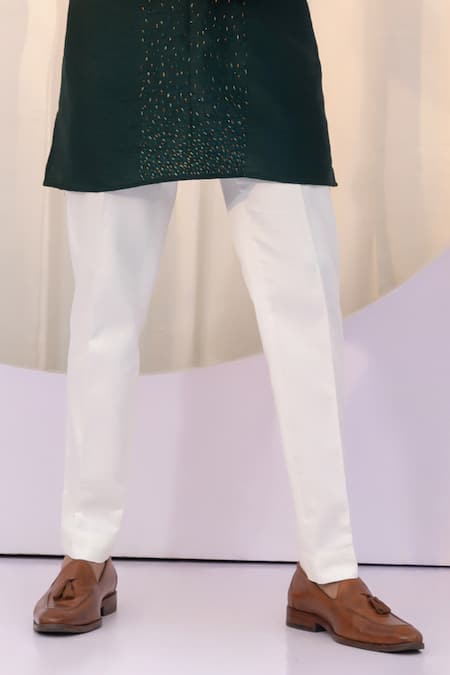 Buy_Yoseba_Emerald Green Bamboo, Cotton Cut Work Embroidered Kurta And Pant Set _Online_at_Aza_Fashions