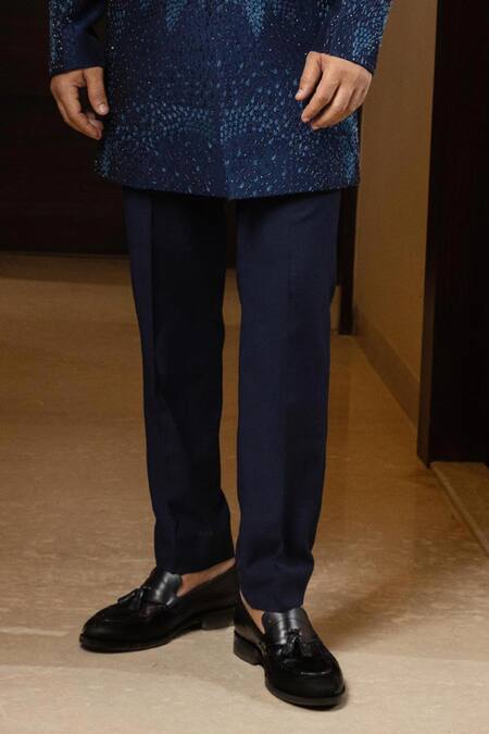 Yoseba Navy Cotton Cut Work Blue Cutdana Embroidered Achkan Set Online at Aza Fashions Yoseba_Navy Cotton Cut Work Blue Cutdana Embroidered Achkan Set _Online_at_Aza_Fashions