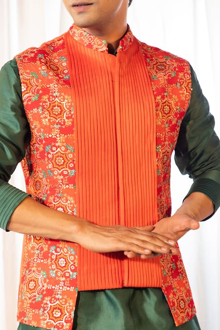 Buy Yoseba Orange Bamboo, Cotton Sequins, Embroidery Mandala Print Bundi Kurta Set Buy_Yoseba_Orange Bamboo, Cotton Sequins, Embroidery Mandala Print Bundi Kurta Set