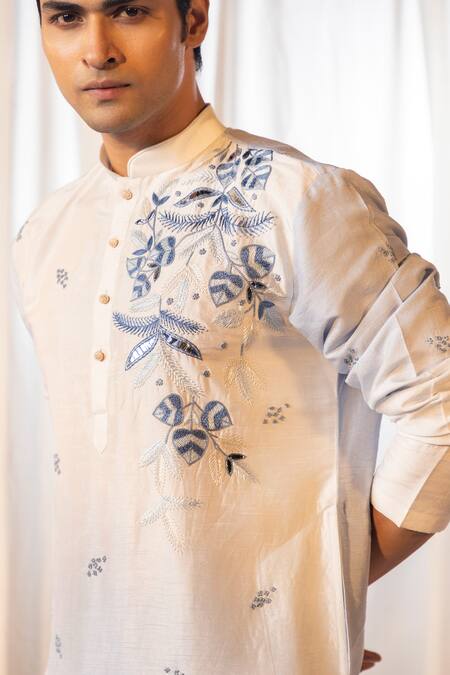 Buy Yoseba Blue Bamboo, Cotton Embroidery Gradient Kurta And Pant Set Online at Aza Fashions Buy_Yoseba_Blue Bamboo, Cotton Embroidery Gradient Kurta And Pant Set _Online_at_Aza_Fashions