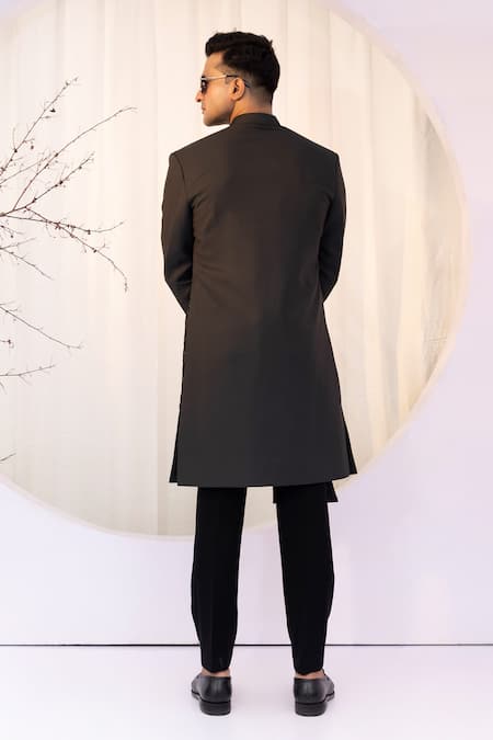 Yoseba Black Cotton, Polyester Cut Work Cutdana Embroidered Achkan And Trouser Set Online at Aza Fashions Yoseba_Black Cotton, Polyester Cut Work Cutdana Embroidered Achkan And Trouser Set _Online_at_Aza_Fashions