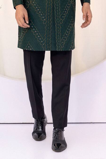 Buy Yoseba Black Cotton Cut Work, Embroidery Green Tonal Geometric Achkan Set Online at Aza Fashions Buy_Yoseba_Black Cotton Cut Work, Embroidery Green Tonal Geometric Achkan Set _Online_at_Aza_Fashions