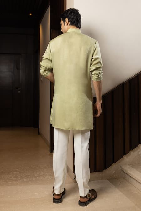Yoseba Mint Green Floral Embroidered Kurta & Pant Set 
