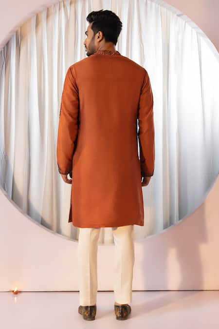 Yoseba Brown Linen, Satin, Cotton Cut Work Cutdana Embellished Kurta And Pant Set Online at Aza Fashions Yoseba_Brown Linen, Satin, Cotton Cut Work Cutdana Embellished Kurta And Pant Set _Online_at_Aza_Fashions