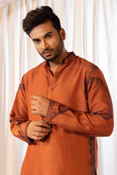 Buy Yoseba Brown Linen, Satin, Cotton Cut Work Cutdana Embellished Kurta And Pant Set Buy_Yoseba_Brown Linen, Satin, Cotton Cut Work Cutdana Embellished Kurta And Pant Set