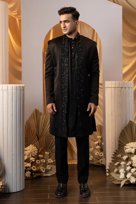 Buy Yoseba Black Linen, Satin Cut Work Cutdana Embroidered Kurta Shrug Set Online at Aza Fashions Buy_Yoseba_Black Linen, Satin Cut Work Cutdana Embroidered Kurta Shrug Set _Online_at_Aza_Fashions