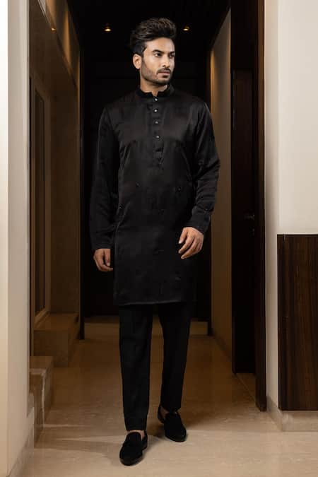 Shop Yoseba Black Linen, Satin, Cotton Cut Work, Embroidery Kurta And Pant Set Online at Aza Fashions Shop_Yoseba_Black Linen, Satin, Cotton Cut Work, Embroidery Kurta And Pant Set _Online_at_Aza_Fashions