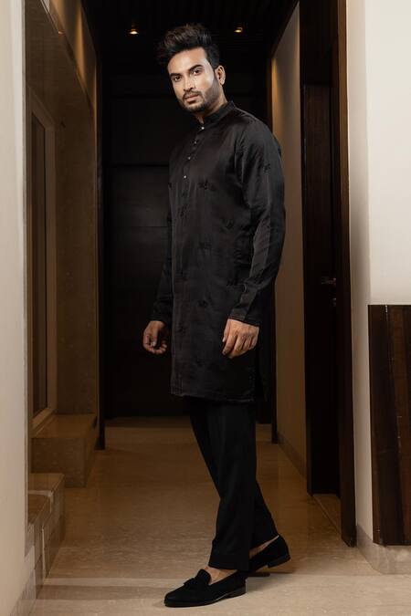 Yoseba Black Linen, Satin, Cotton Cut Work, Embroidery Kurta And Pant Set at Aza Fashions Yoseba_Black Linen, Satin, Cotton Cut Work, Embroidery Kurta And Pant Set _at_Aza_Fashions