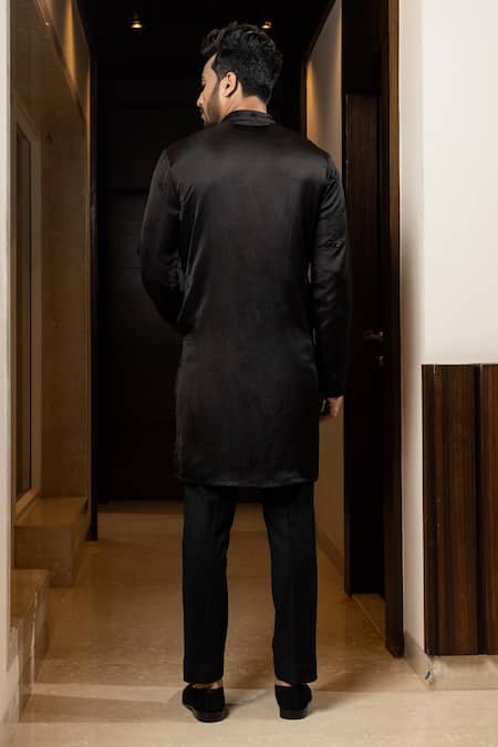 Shop Yoseba Black Linen, Satin, Cotton Cut Work, Embroidery Kurta And Pant Set at Aza Fashions Shop_Yoseba_Black Linen, Satin, Cotton Cut Work, Embroidery Kurta And Pant Set _at_Aza_Fashions