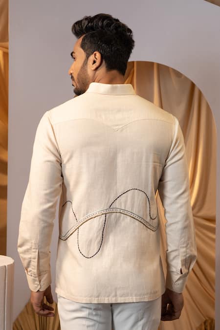 Yoseba Beige Stitch Line Embroidered Shirt 