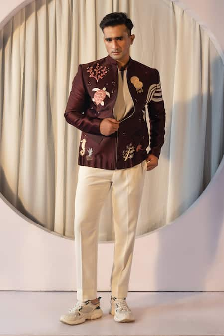 YOSEBA Celestial Motif Embroidered Jacket & Trouser Set 