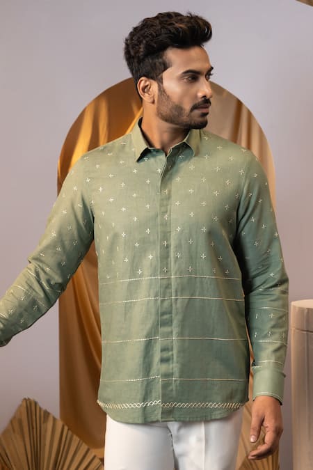 Yoseba Gray Linen Embroidery Grey Thread Casual Shirt Online at Aza Fashions Yoseba_Gray Linen Embroidery Grey Thread Casual Shirt _Online_at_Aza_Fashions