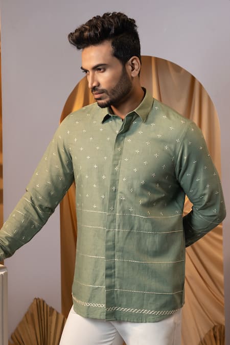Buy Yoseba Gray Linen Embroidery Grey Thread Casual Shirt Online at Aza Fashions Buy_Yoseba_Gray Linen Embroidery Grey Thread Casual Shirt _Online_at_Aza_Fashions