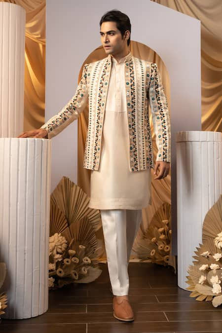 YOSEBA Diamond Dust Thread Embroidered Jacket Kurta Set 