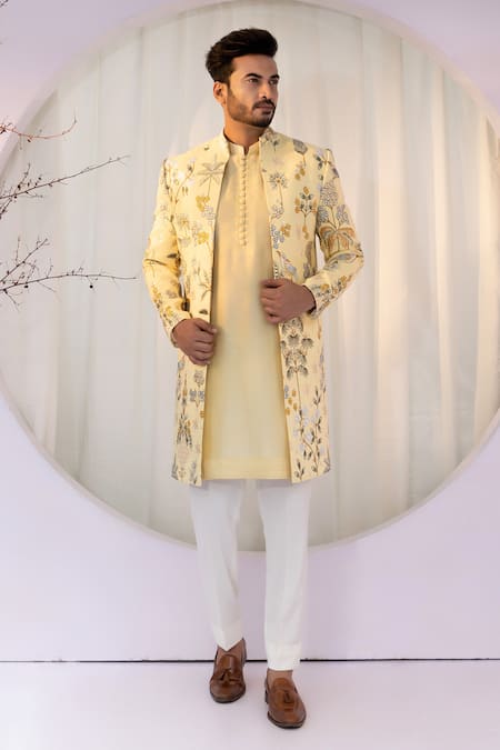 YOSEBA Sunshine Serenade Thread & Sequin Embroidered Jacket Kurta Set 