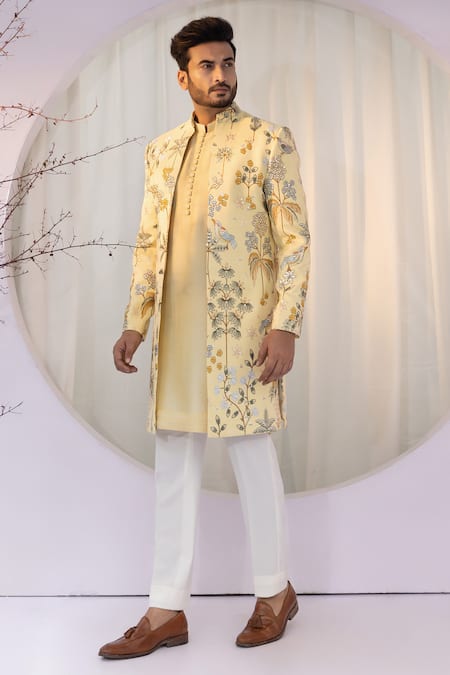 Shop Yoseba Yellow Bamboo, Silk, Cotton Sequins, Embroidery Thread And Kurta Set Online at Aza Fashions Shop_Yoseba_Yellow Bamboo, Silk, Cotton Sequins, Embroidery Thread And Kurta Set _Online_at_Aza_Fashions