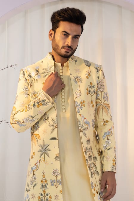Yoseba Yellow Bamboo, Silk, Cotton Sequins, Embroidery Thread And Kurta Set at Aza Fashions Yoseba_Yellow Bamboo, Silk, Cotton Sequins, Embroidery Thread And Kurta Set _at_Aza_Fashions