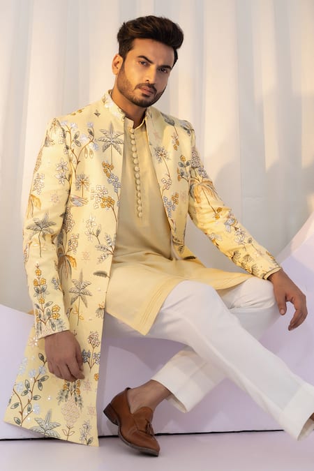 Buy Yoseba Yellow Bamboo, Silk, Cotton Sequins, Embroidery Thread And Kurta Set Buy_Yoseba_Yellow Bamboo, Silk, Cotton Sequins, Embroidery Thread And Kurta Set