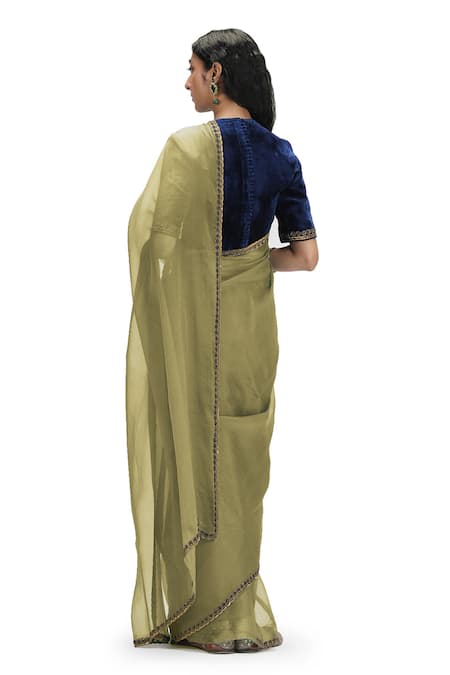 Mimamsaa Olive Green Sequined Saree Set 