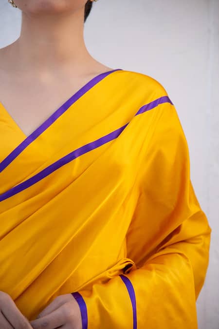 Sacred Weaves_Yellow Satin Embroidery Floral Butti Pattern Handloom Saree_Online_at_Aza_Fashions