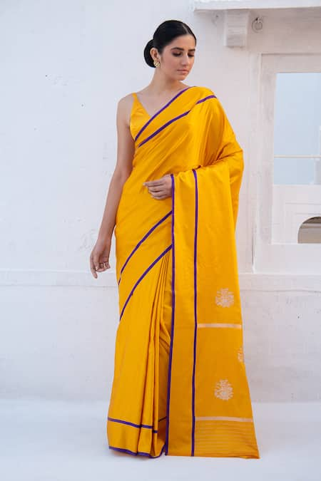 Sacred Weaves Yellow Floral Butti Pattern Handloom Saree 