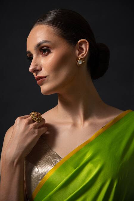 Sacred Weaves Green Satin Zari Floral Butti Saree Online at Aza Fashions Sacred Weaves_Green Satin Zari Floral Butti Saree_Online_at_Aza_Fashions