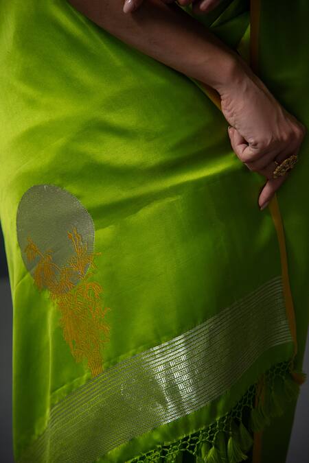 Buy Sacred Weaves Green Satin Zari Floral Butti Saree Online at Aza Fashions Buy_Sacred Weaves_Green Satin Zari Floral Butti Saree_Online_at_Aza_Fashions