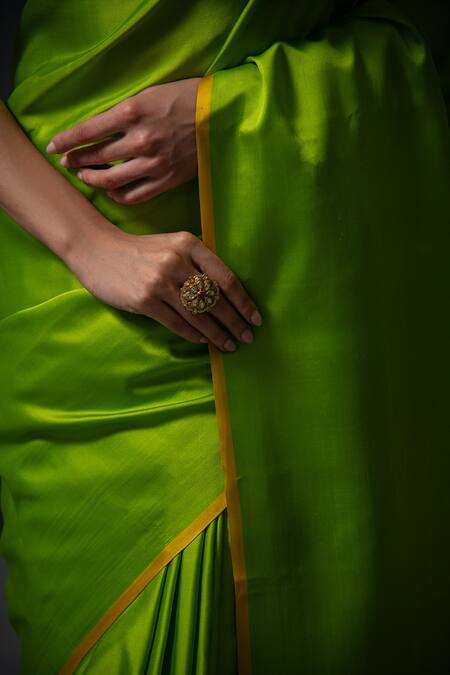 Shop Sacred Weaves Green Satin Zari Floral Butti Saree Online at Aza Fashions Shop_Sacred Weaves_Green Satin Zari Floral Butti Saree_Online_at_Aza_Fashions